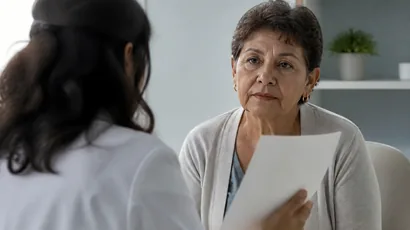 Cardióloga explicando a un paciente el hallazgo de placas en sus arterias