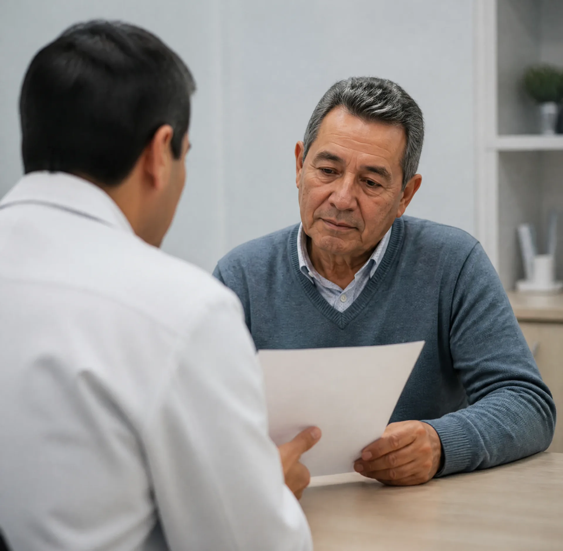 Cardiólogo explicando a un paciente el registro de su ritmo cardíaco